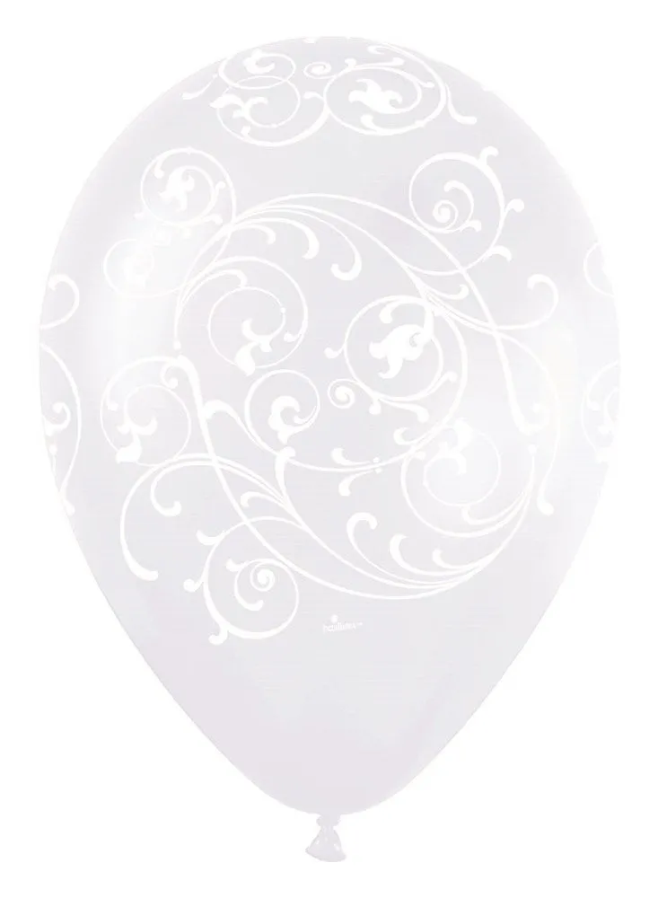 11 inch Sempertex Filigree - Pearl White  Latex Balloons All Over Print 50ct