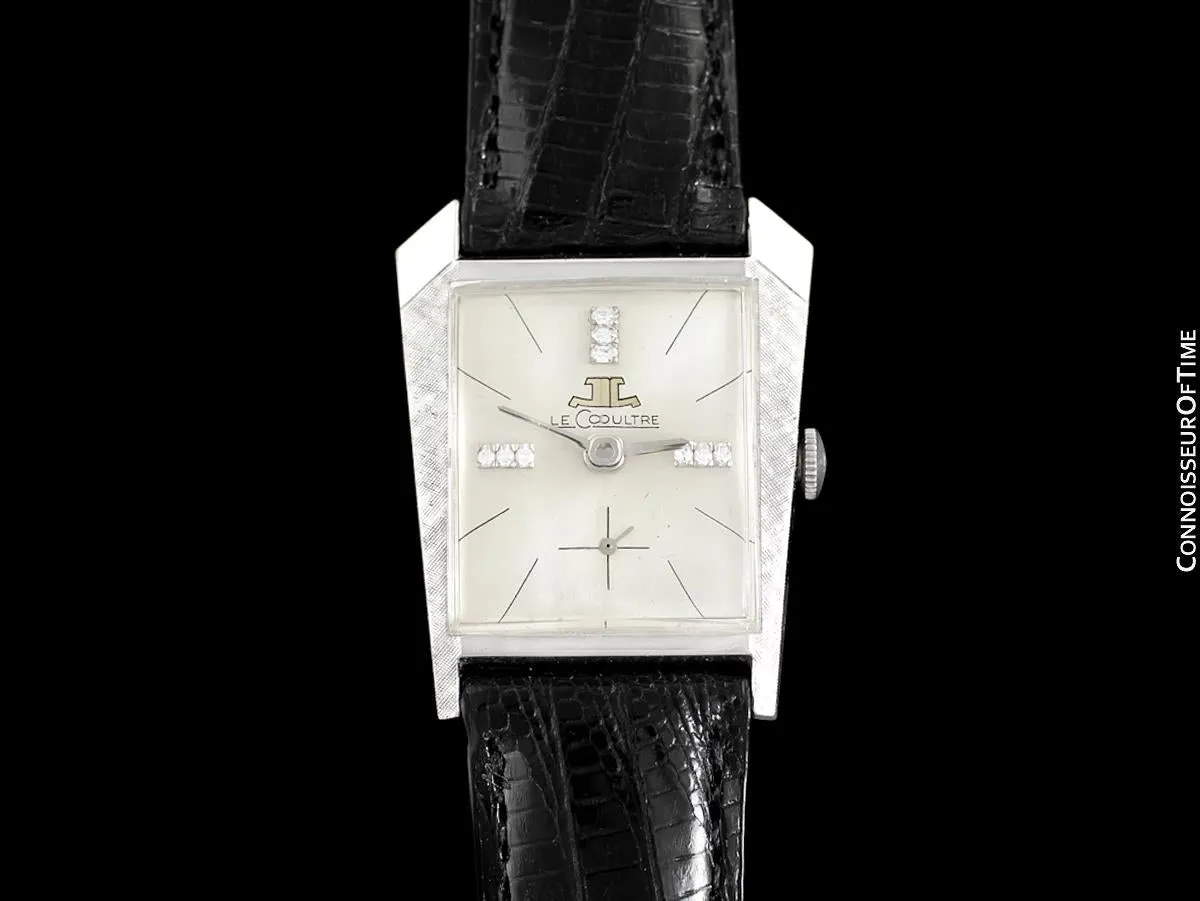 1965 Jaeger-LeCoulter Vintage Mens Asymmetrical Watch - 14K White Gold & Diamonds