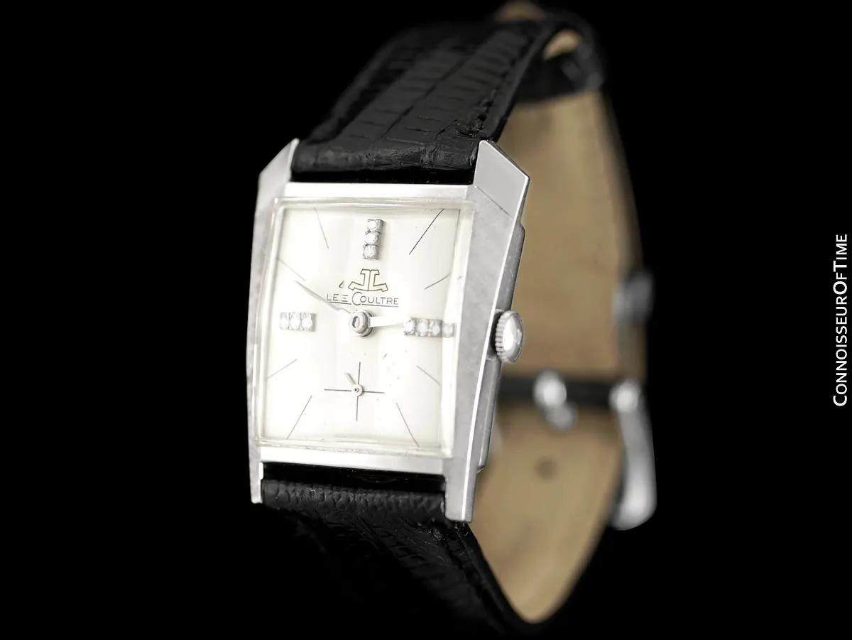 1965 Jaeger-LeCoulter Vintage Mens Asymmetrical Watch - 14K White Gold & Diamonds