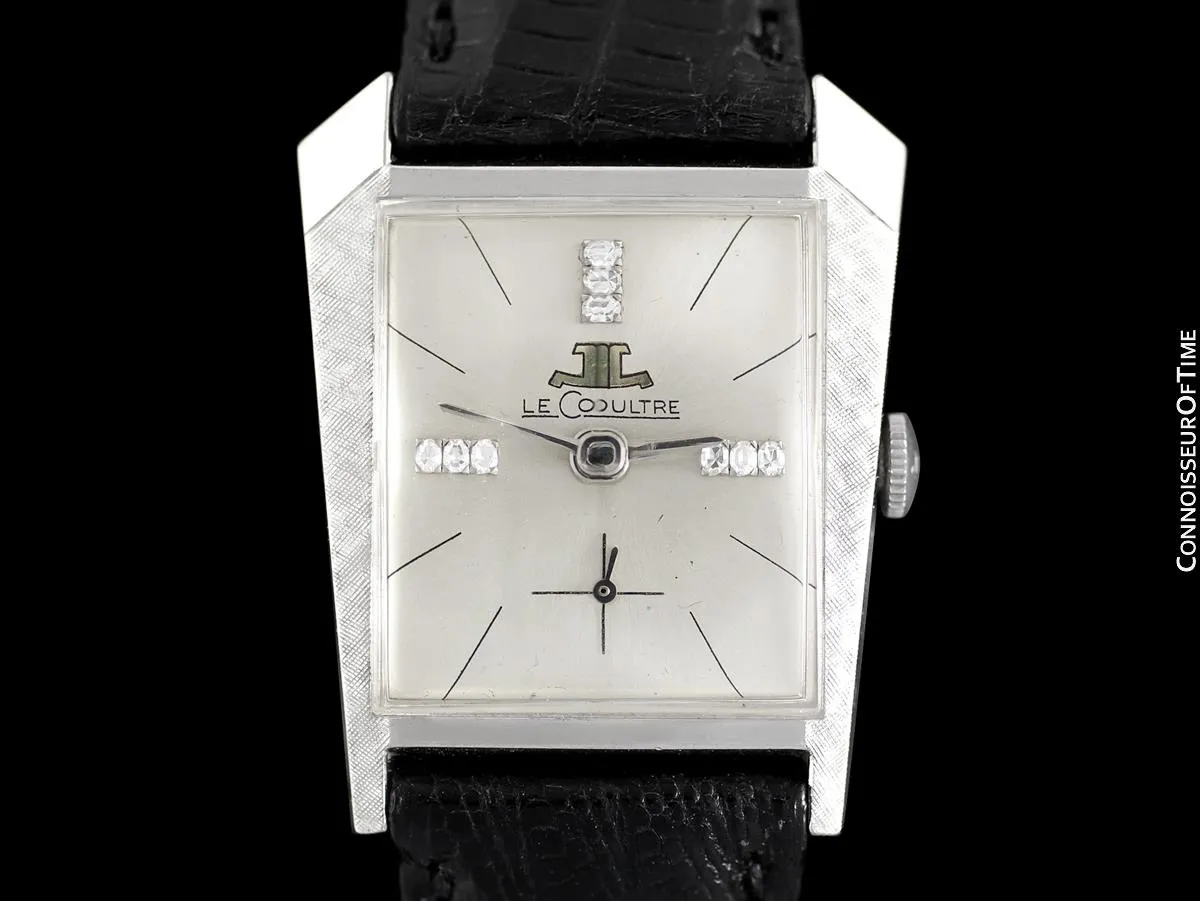 1965 Jaeger-LeCoulter Vintage Mens Asymmetrical Watch - 14K White Gold & Diamonds