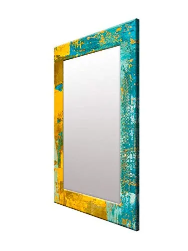 999STORE Printed Bathroom Mirror Decorative Mirrors Blue Yellow Abstract washroom Bathroom Mirror (MDF_14X20 Inches)