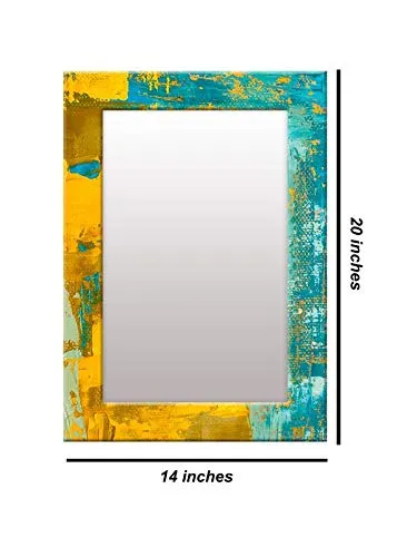 999STORE Printed Bathroom Mirror Decorative Mirrors Blue Yellow Abstract washroom Bathroom Mirror (MDF_14X20 Inches)