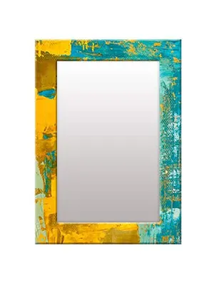 999STORE Printed Bathroom Mirror Decorative Mirrors Blue Yellow Abstract washroom Bathroom Mirror (MDF_14X20 Inches)