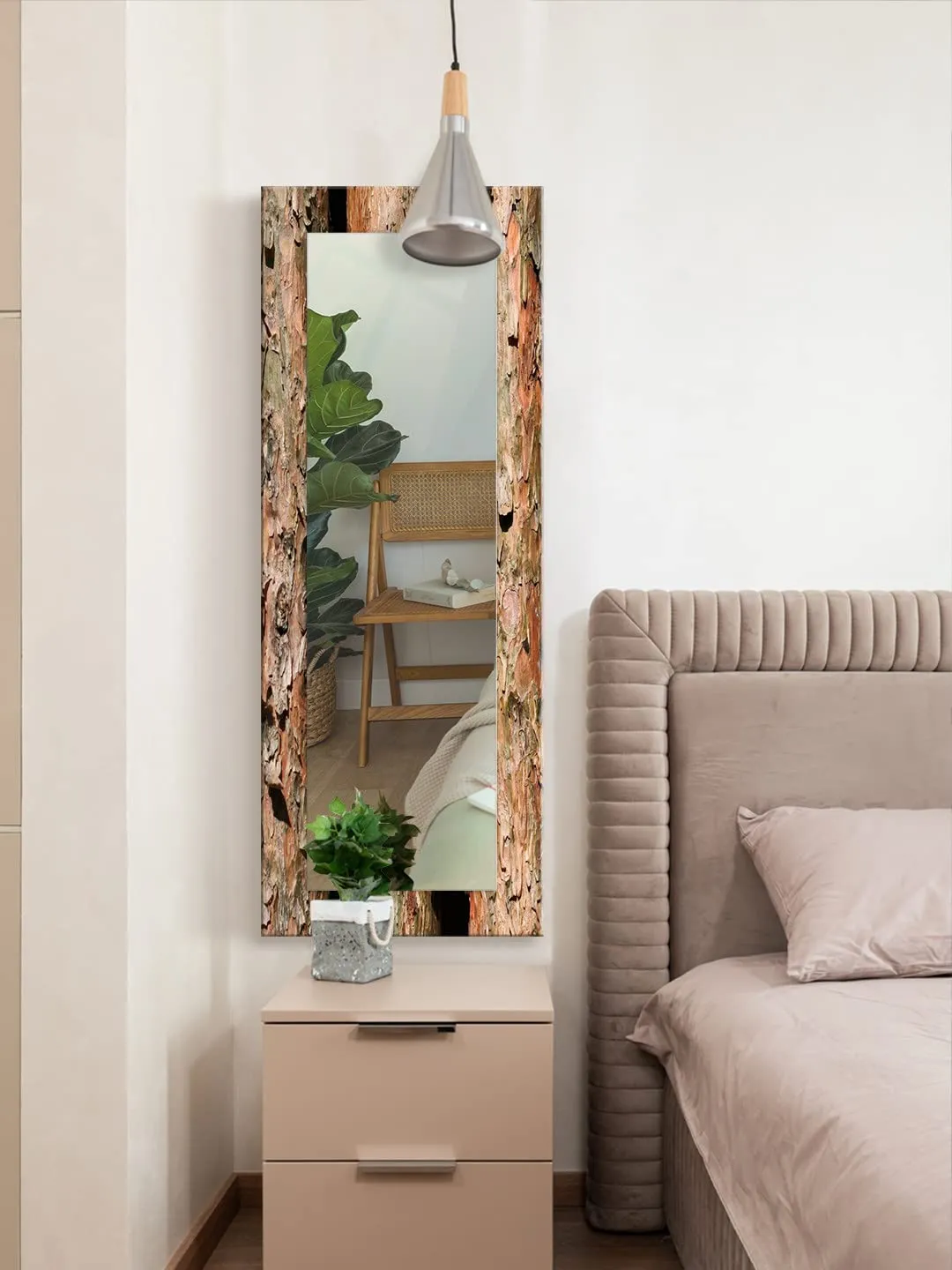 999STORE Printed Dressing Mirror for Bedroom Full Length Bedroom Mirror Full Length Brown Wood Pattern Mirror 5 feet (MDF_18X48 Inches) MirrorBMP128