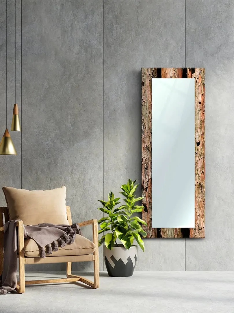 999STORE Printed Dressing Mirror for Bedroom Full Length Bedroom Mirror Full Length Brown Wood Pattern Mirror 5 feet (MDF_18X48 Inches) MirrorBMP128