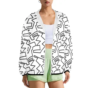 abstract black and white print 2A Women's Lightweight Sun Protection Hoodie (Model H62)