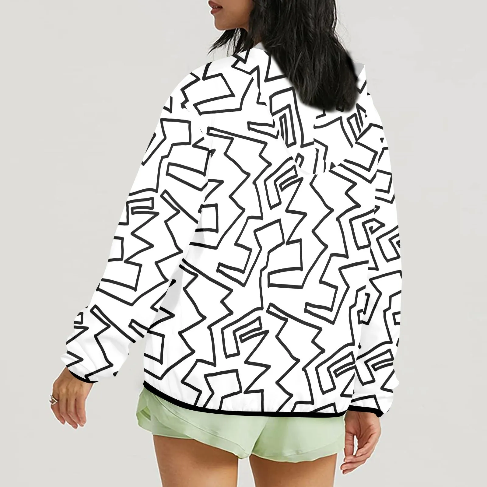 abstract black and white print 2A Women's Lightweight Sun Protection Hoodie (Model H62)