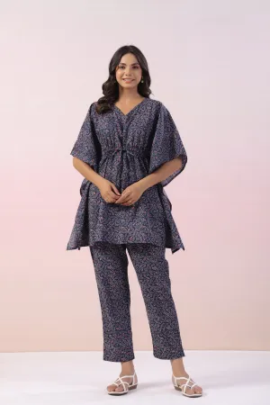 Anemone Blue Cotton Kaftan Top Set