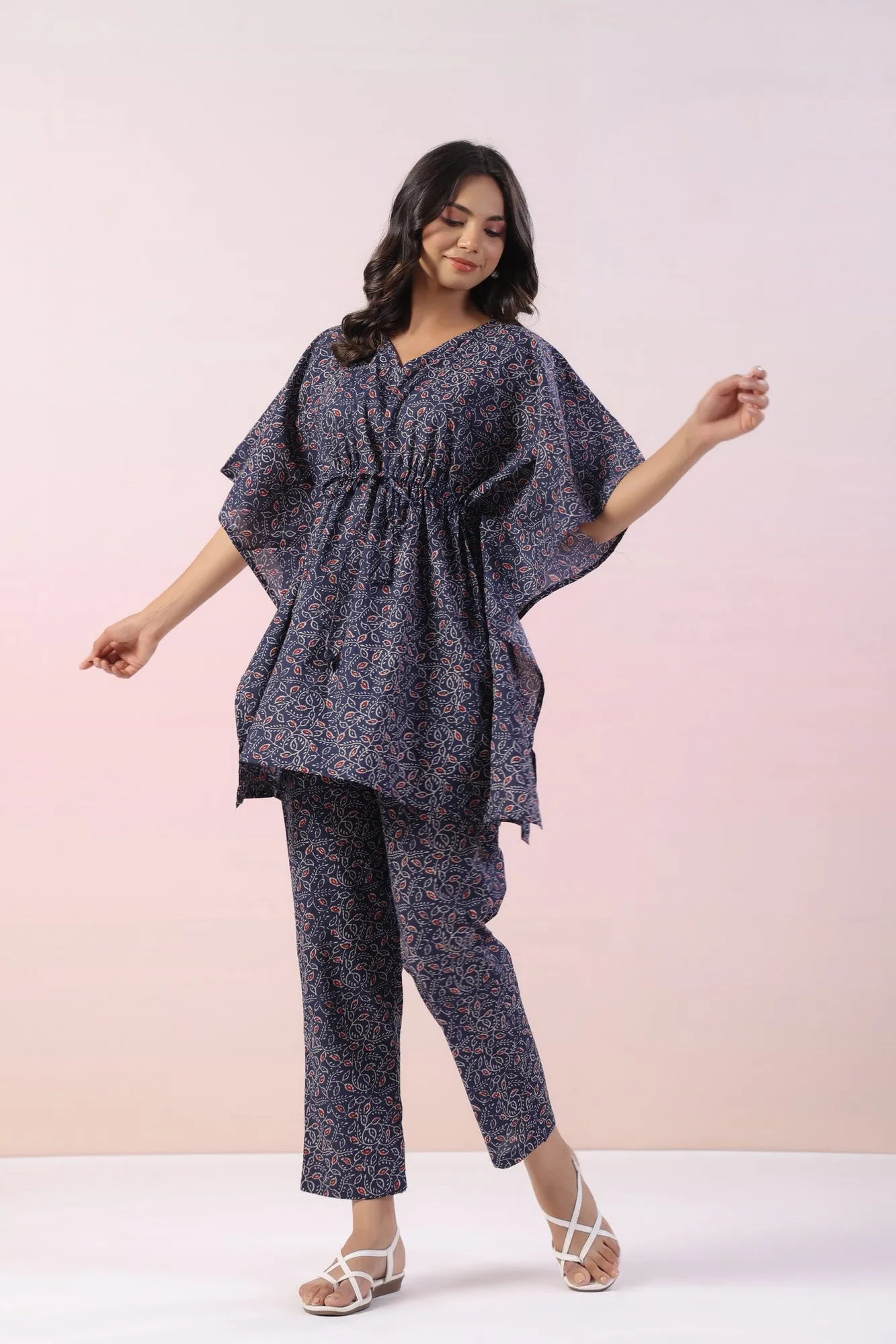 Anemone Blue Cotton Kaftan Top Set