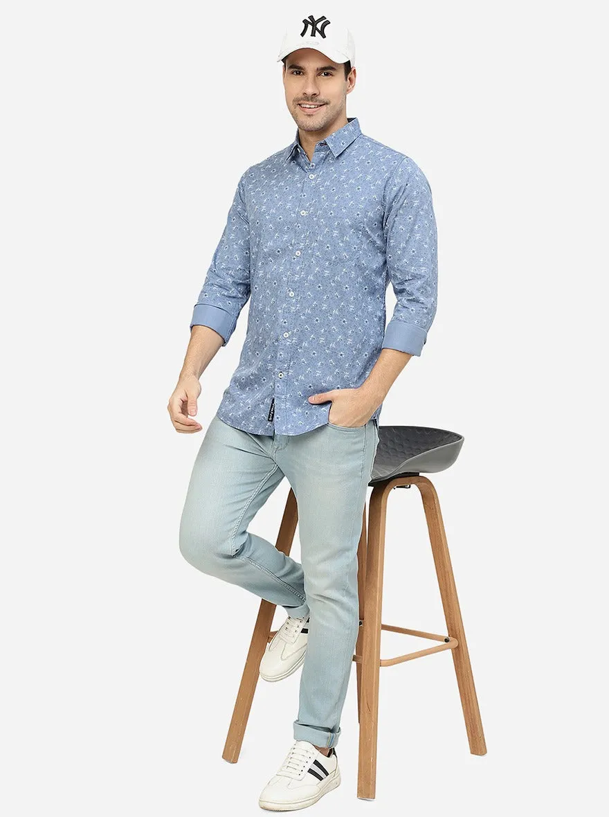 Aqua Printed Slim Fit Casual Shirt | JadeBlue