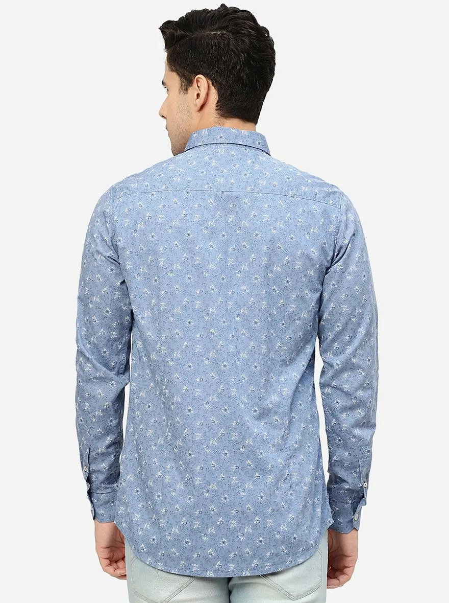 Aqua Printed Slim Fit Casual Shirt | JadeBlue