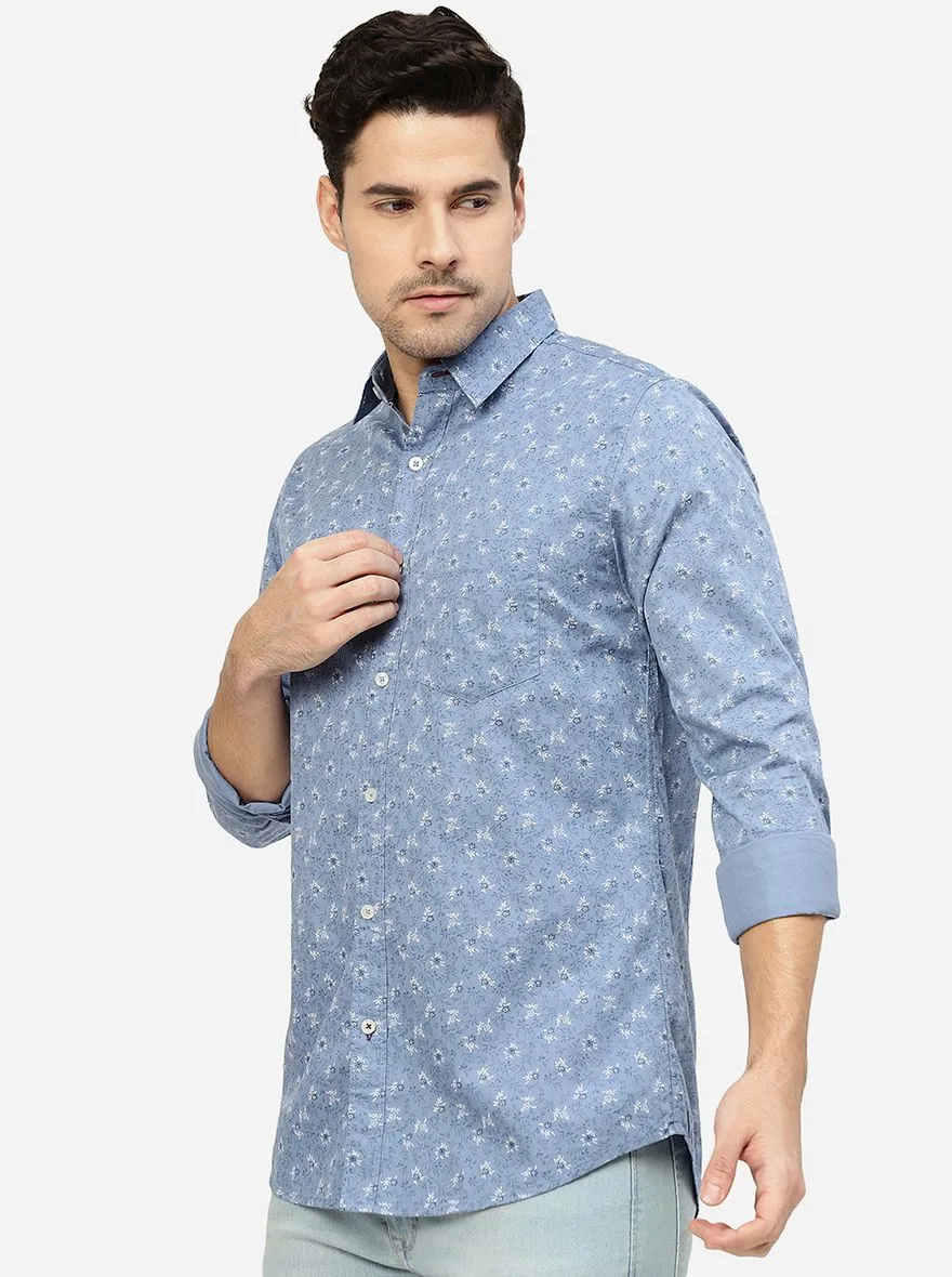 Aqua Printed Slim Fit Casual Shirt | JadeBlue