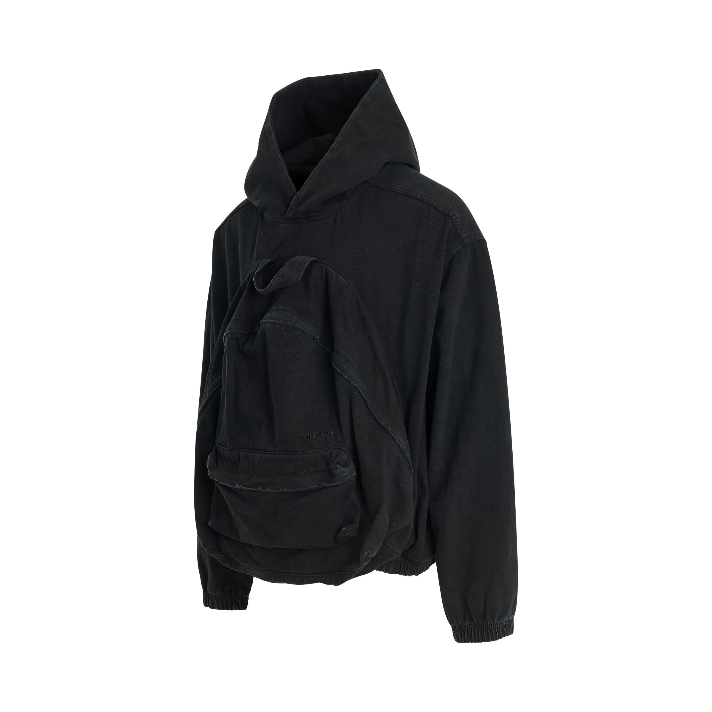 Bag Shaped Craft Denim Hoodie in Black