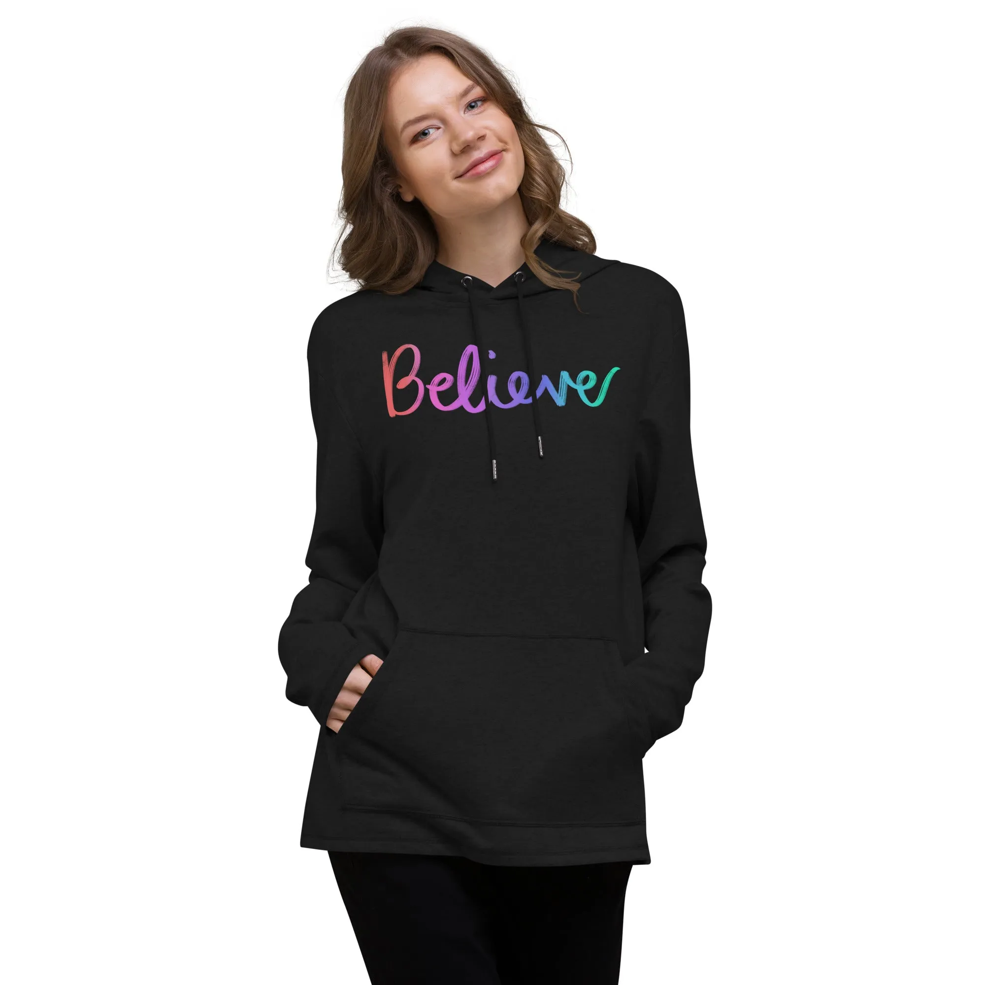 Believe Colorful - Unisex Lightweight Hoodie, comfy, soft, multi-colored, pastel