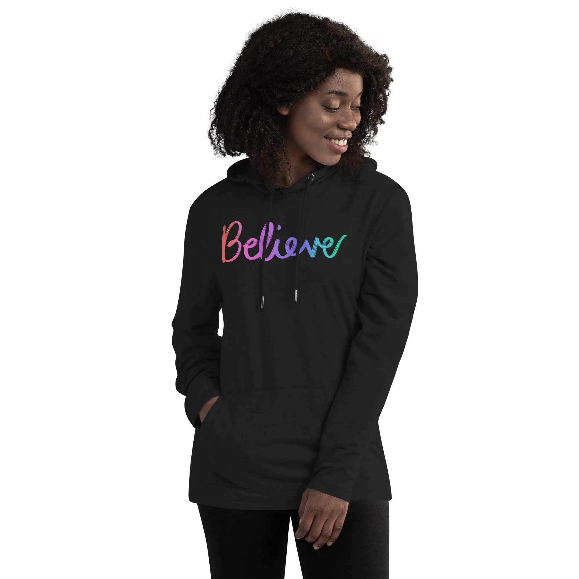 Believe Colorful - Unisex Lightweight Hoodie, comfy, soft, multi-colored, pastel