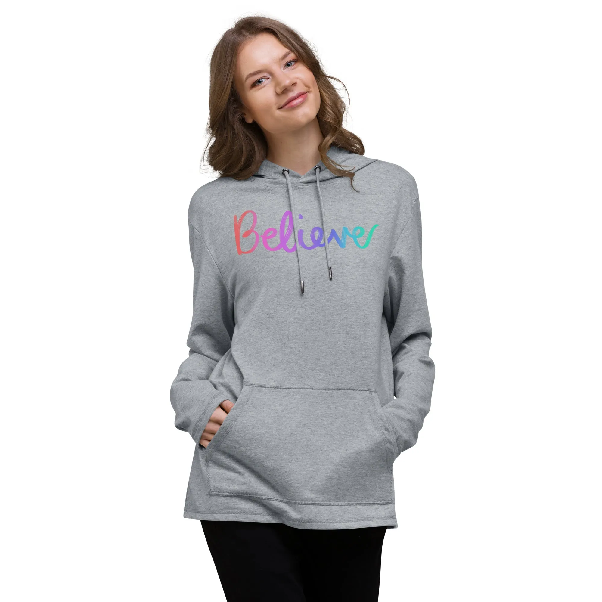 Believe Colorful - Unisex Lightweight Hoodie, comfy, soft, multi-colored, pastel