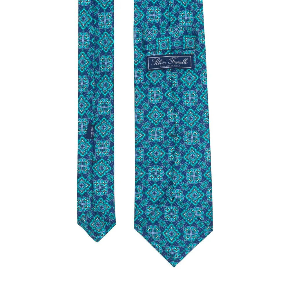 Blue and Teal Medieval Art Duchesse Silk Tie