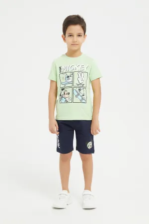 Boys Mint Micky T-Shirt And Shorts Set (2 Piece)