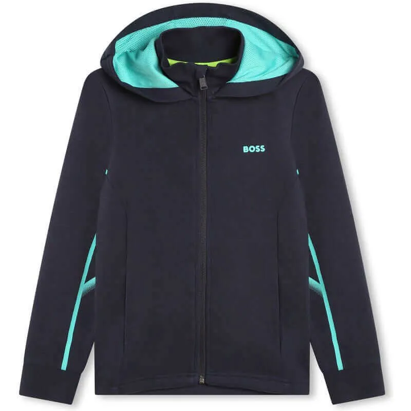 Boys Navy & Turquoise Zip Up Hoodie