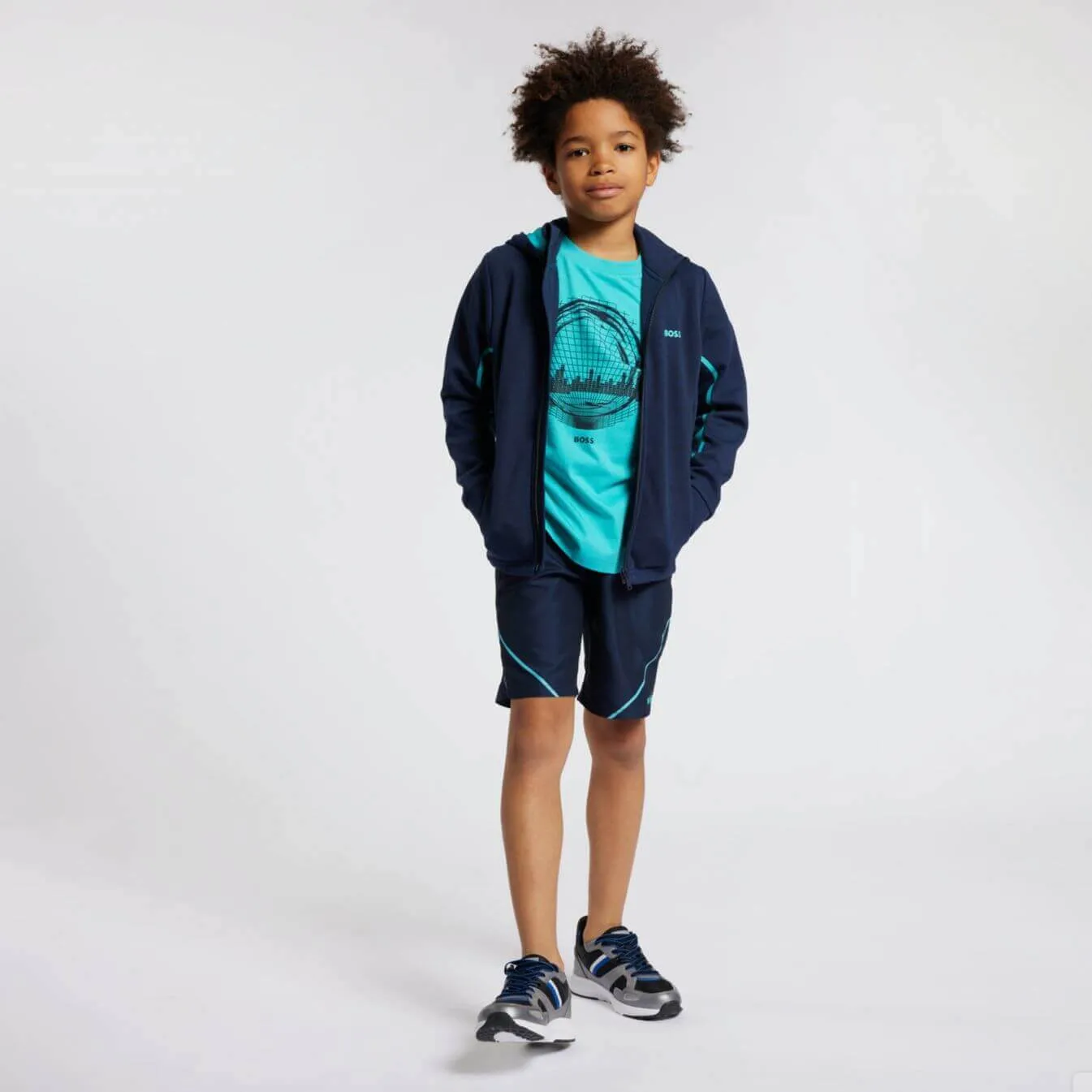 Boys Navy & Turquoise Zip Up Hoodie