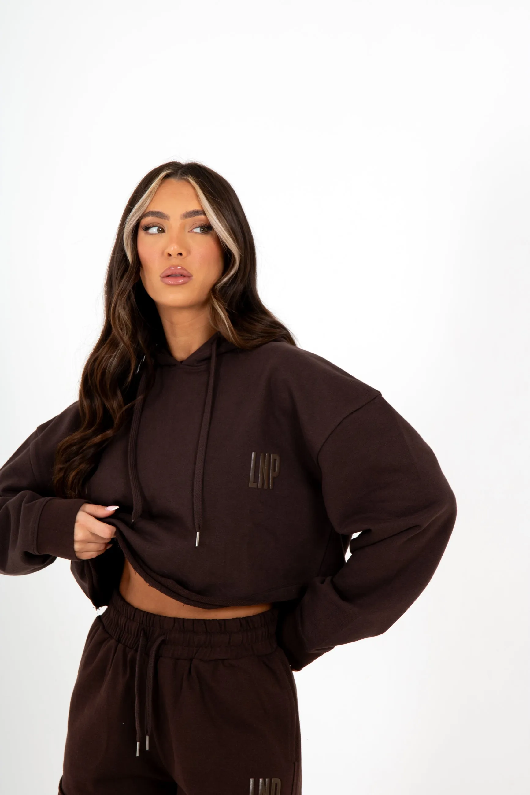 Brown LNP Essential Cropped Hoodie