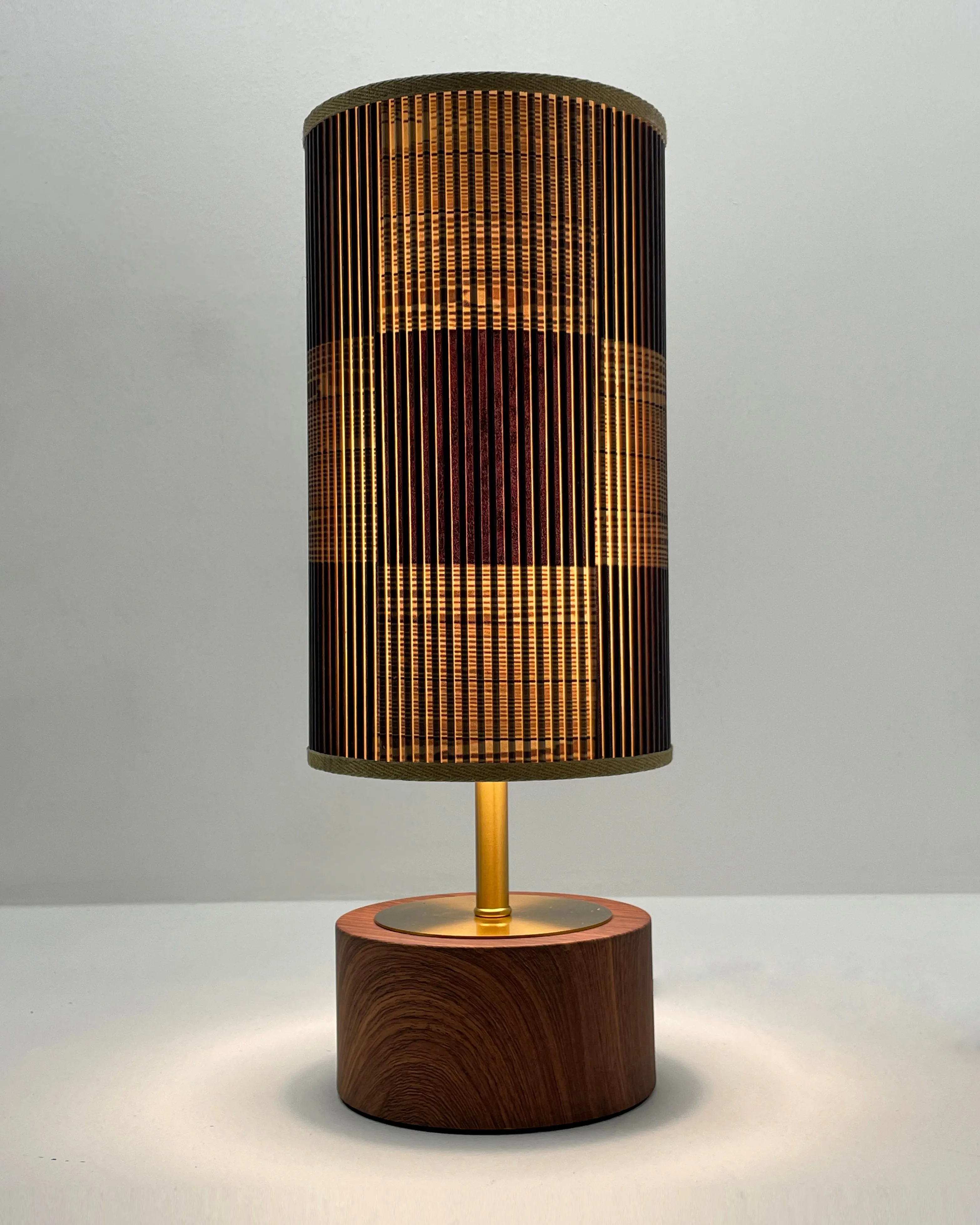 Checkered Wood Printed Stick Shade, Touch Lamp, Cherry Base