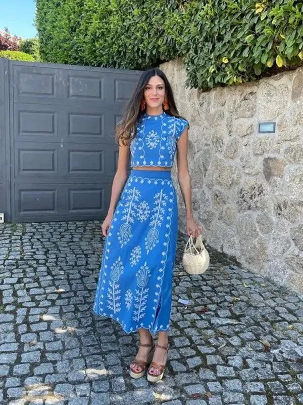 Chic Printed Two-Piece Dress for Vacation Getaways