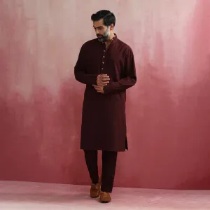 Cotton Long Kurta for Men | Cola Brown | Mandarin Collar