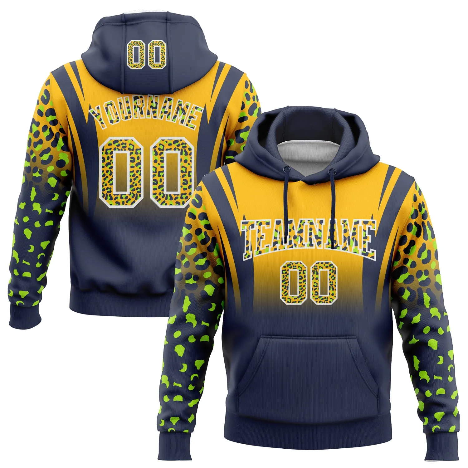 Custom Stitched Gold Navy-White Fade Fashion Leopard Print Sports Pullover Sweatshirt Hoodie