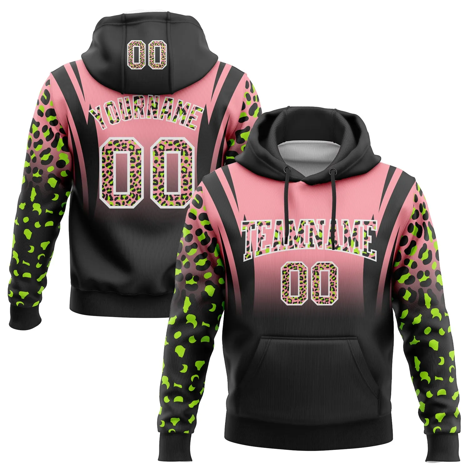 Custom Stitched Medium Pink Black-White Fade Fashion Leopard Print Sports Pullover Sweatshirt Hoodie