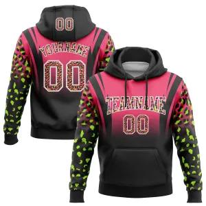 Custom Stitched Neon Pink Black-White Fade Fashion Leopard Print Sports Pullover Sweatshirt Hoodie