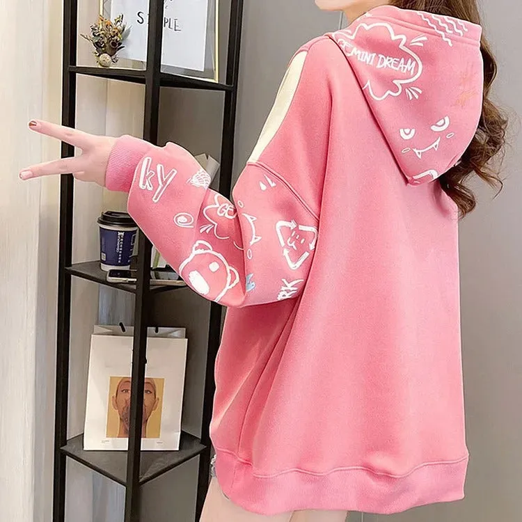 Cute Cartoon Letter Print Hoodie