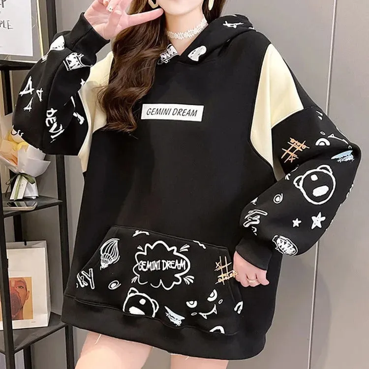 Cute Cartoon Letter Print Hoodie