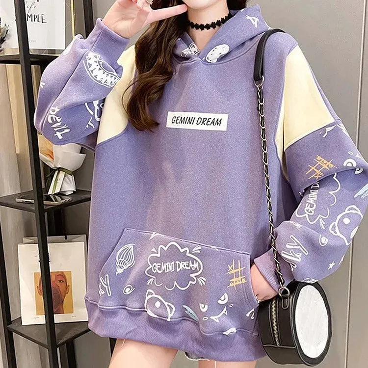 Cute Cartoon Letter Print Hoodie