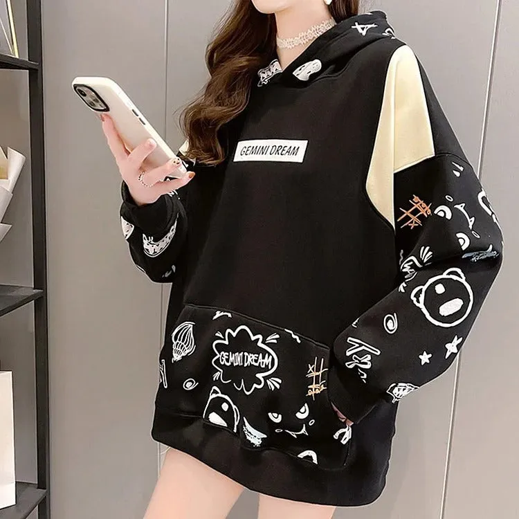 Cute Cartoon Letter Print Hoodie