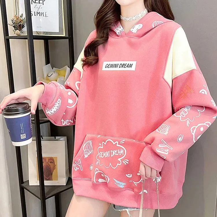 Cute Cartoon Letter Print Hoodie