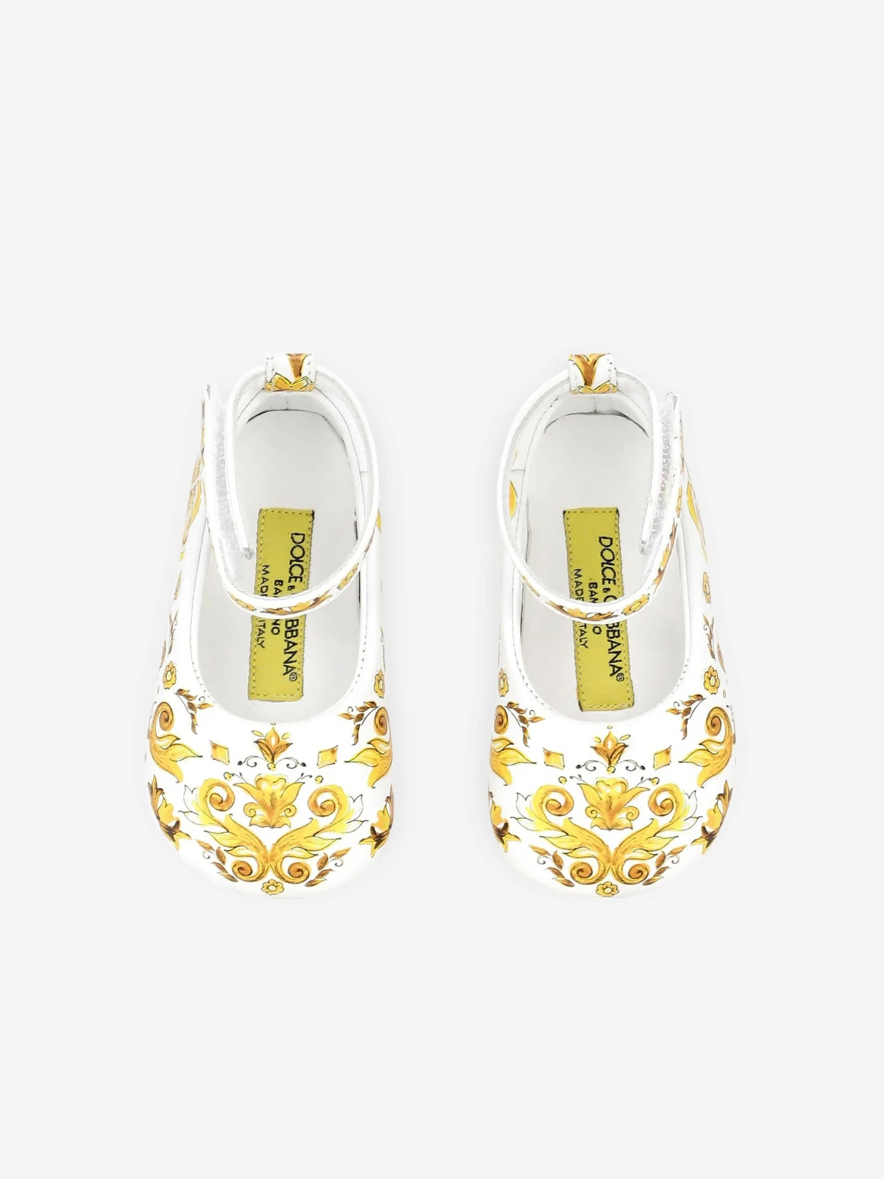 Dolce & Gabbana Baby Girls Leather Maiolica Pre-Walkers in Yellow