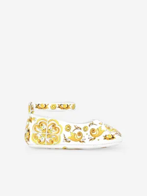 Dolce & Gabbana Baby Girls Leather Maiolica Pre-Walkers in Yellow