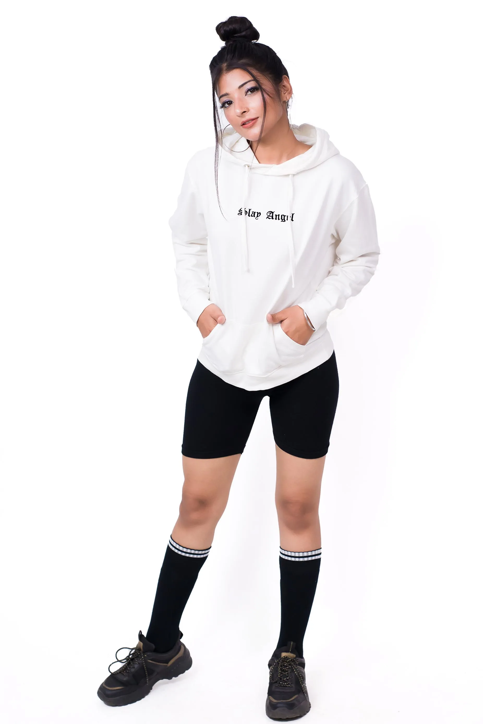 Embroidered Oversized Hoodie White