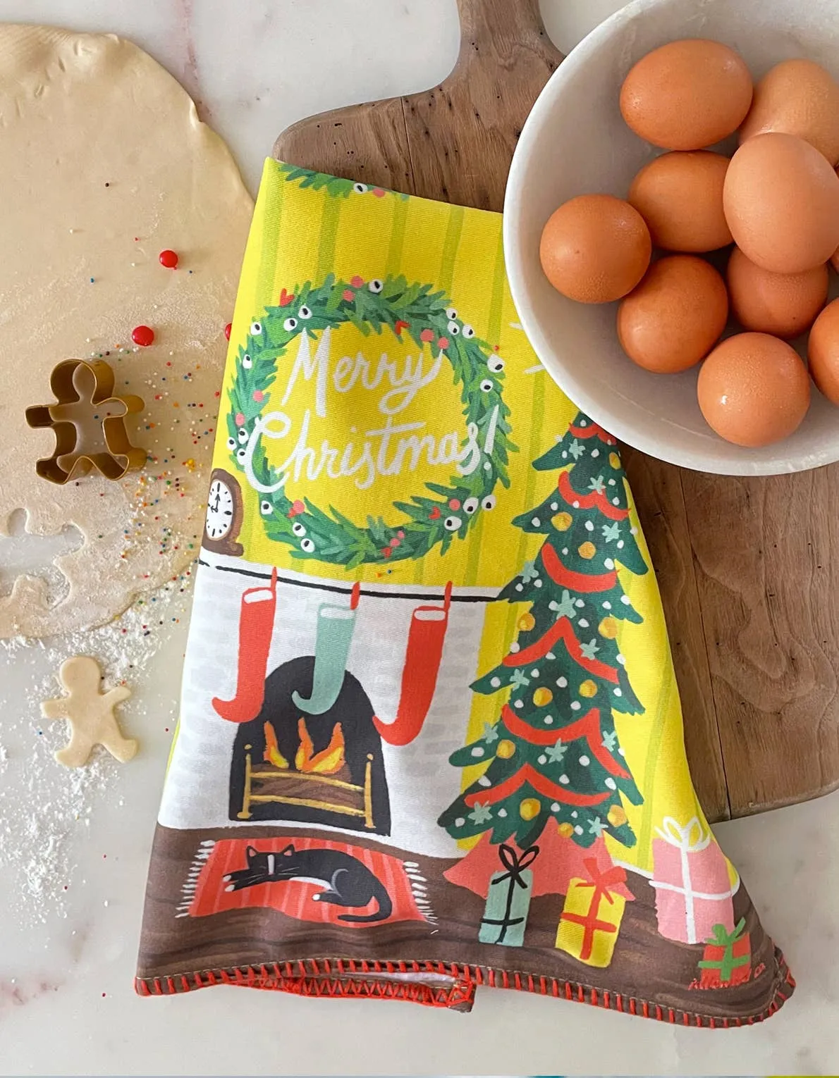 Festive Fireplace Tea Towel