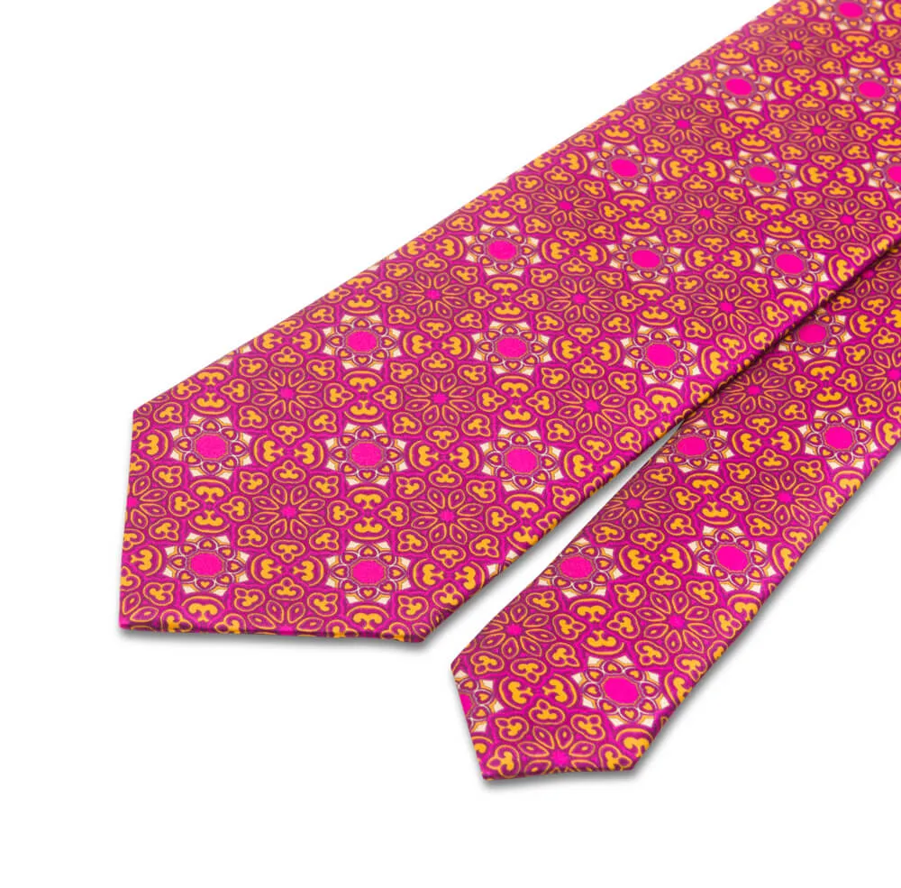 Fuchsia and Yellow Medieval Flowers Duchesse Silk Tie