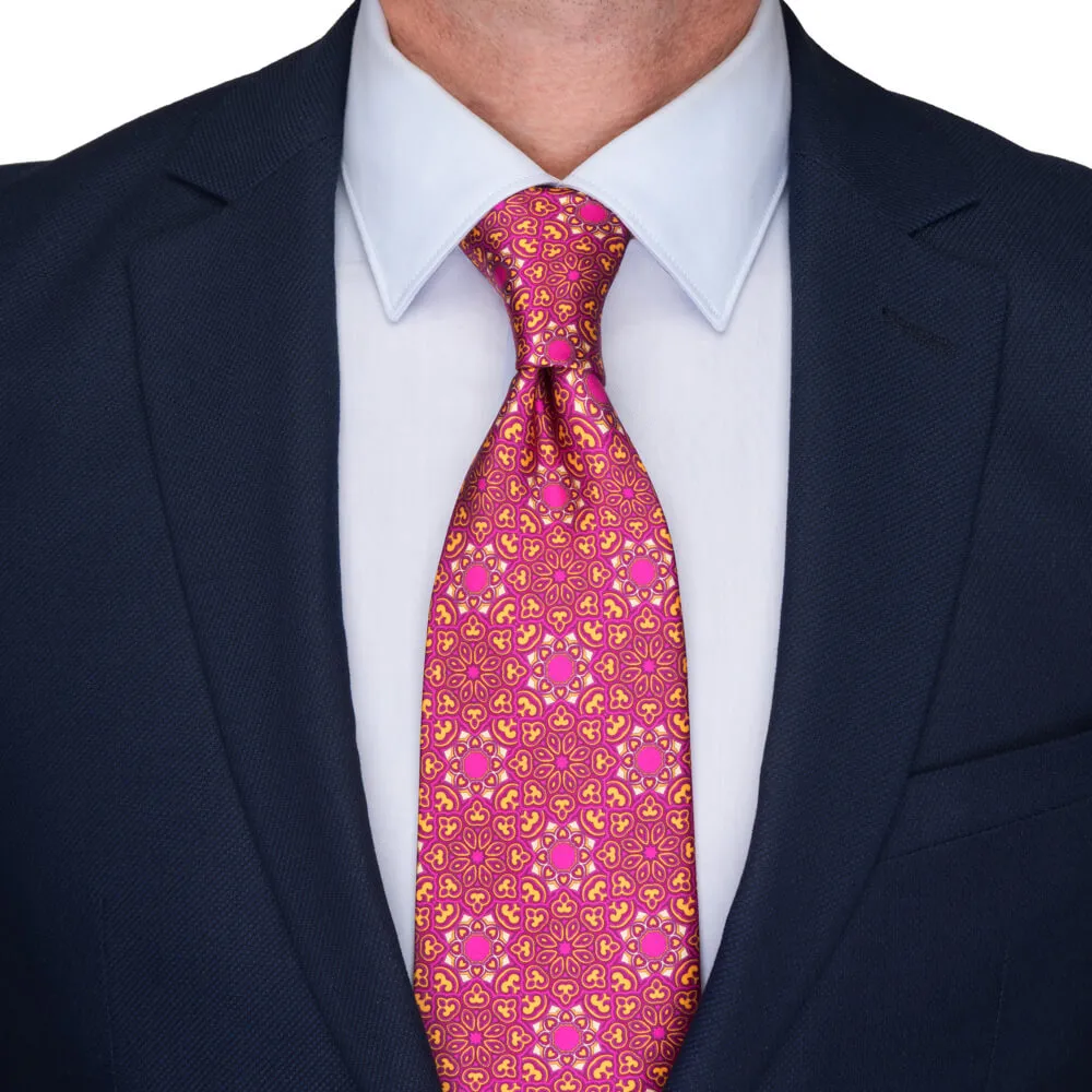 Fuchsia and Yellow Medieval Flowers Duchesse Silk Tie