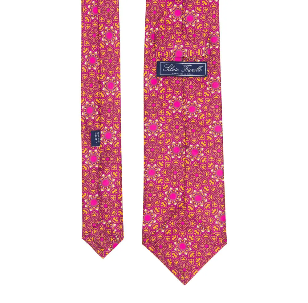 Fuchsia and Yellow Medieval Flowers Duchesse Silk Tie