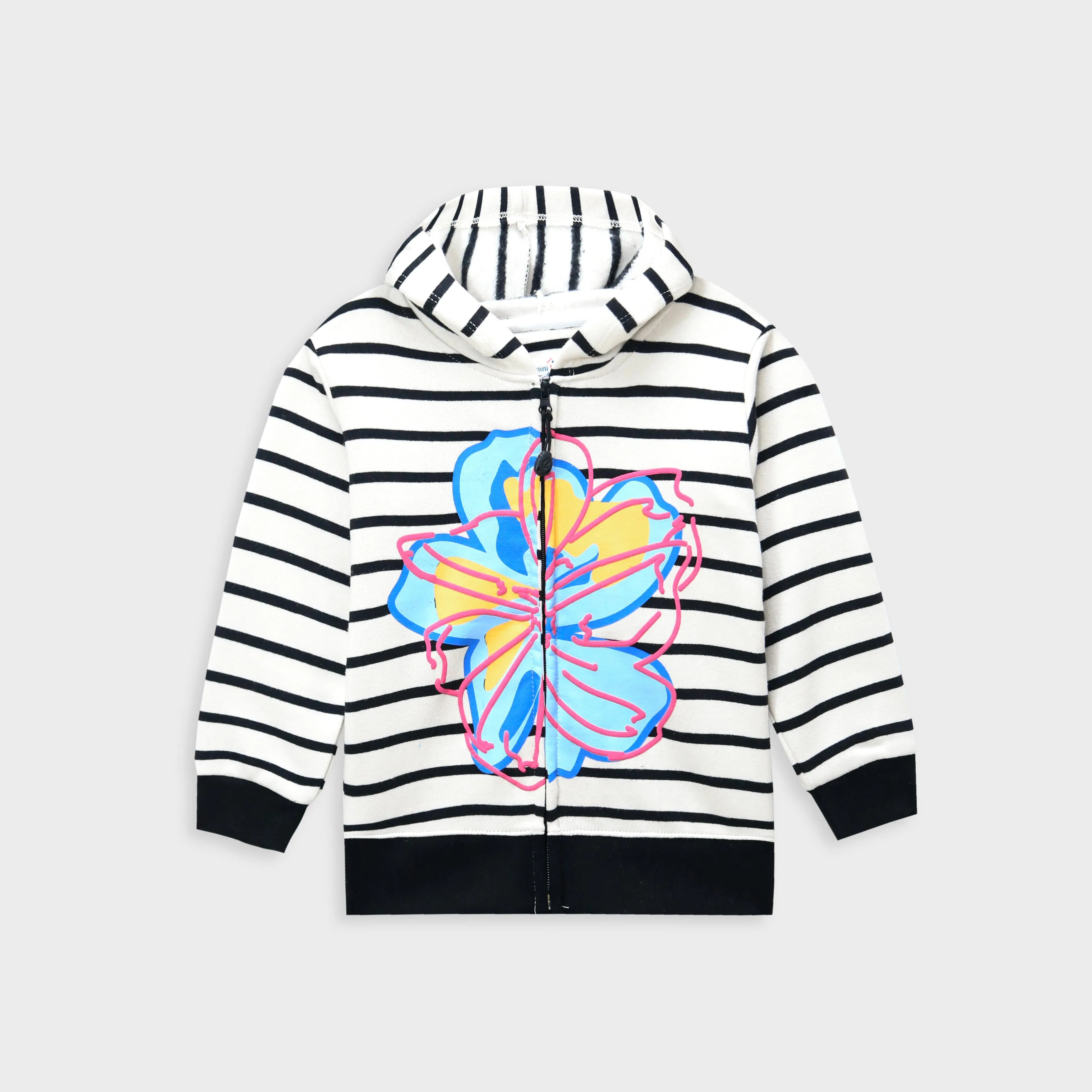 Girls All-Over Stripes Printed Fleece Zipper Hoodie