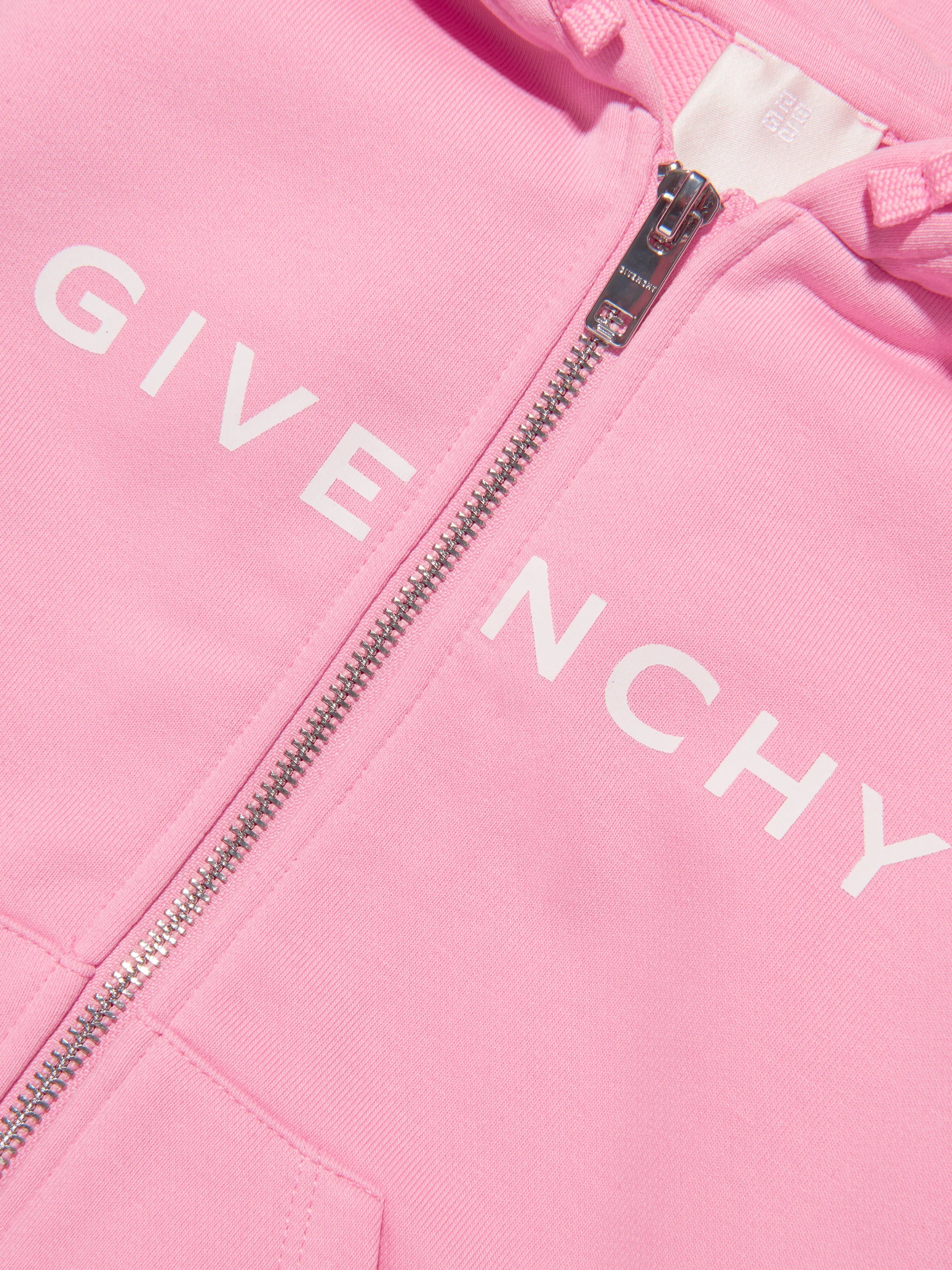 Givenchy Girls Logo Print Zip Up Hoodie in Pink