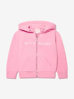 Givenchy Girls Logo Print Zip Up Hoodie in Pink