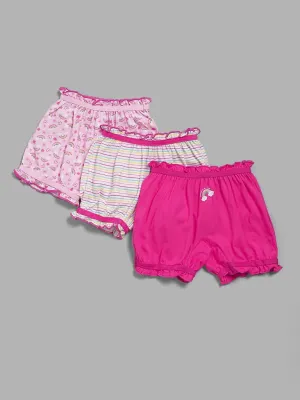 HOP Kids Pink Rainbow Printed Bloomers - Pack of 3