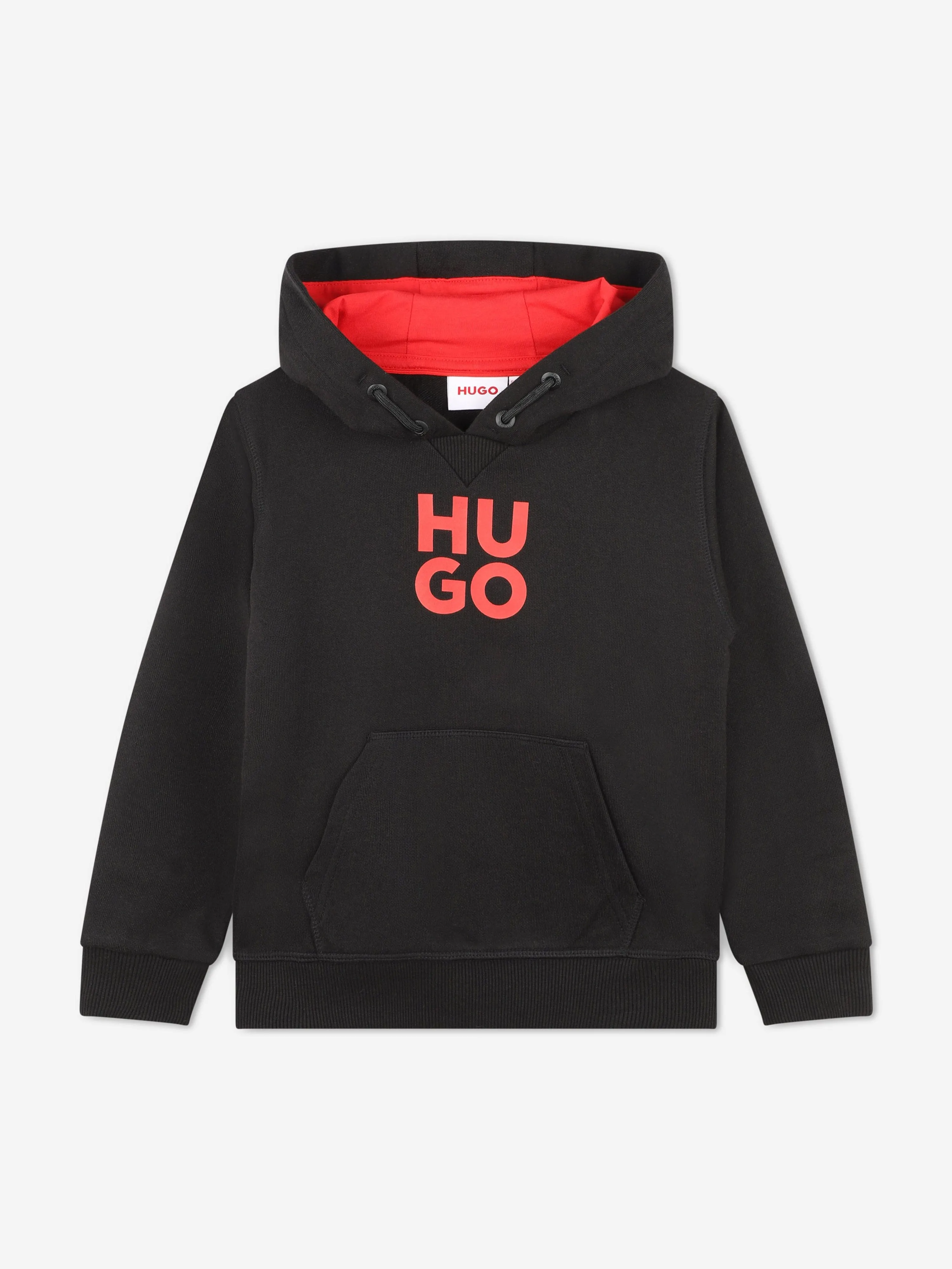 Hugo Boys Logo Print Hoodie in Black