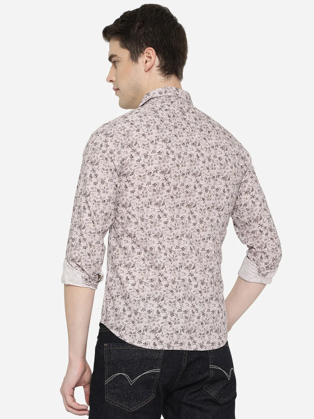 Ice Grey Printed Slim Fit Semi Casual Shirt | Greenfibre