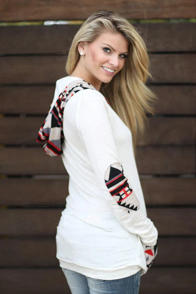 Ivory Aztec Hoodie with Pocket